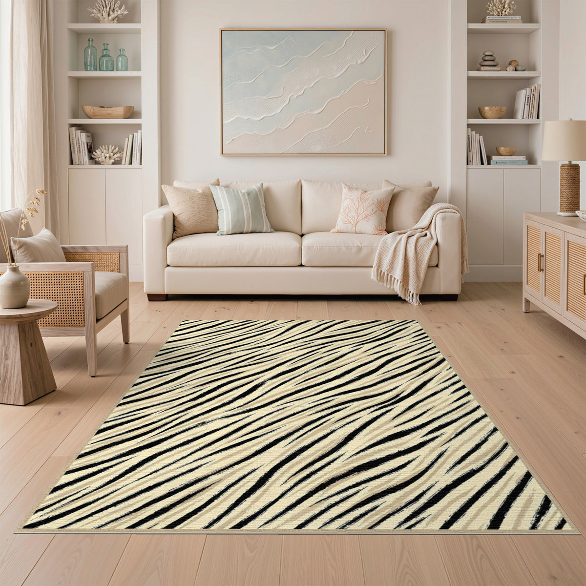 Zebra Stripe Beige Area Rug