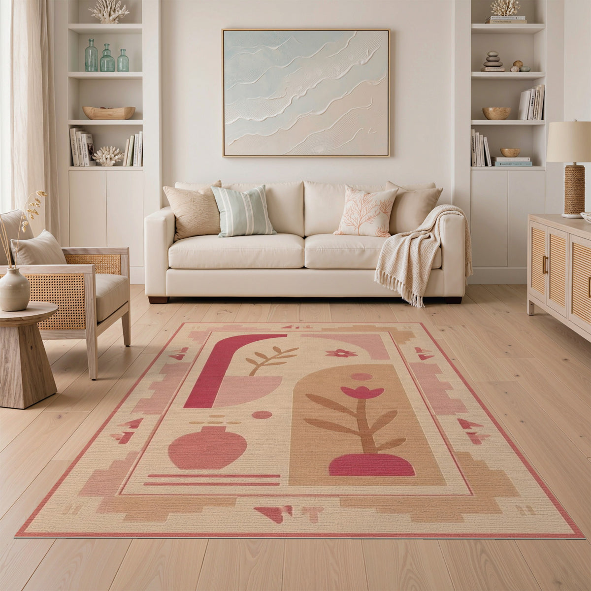 Pink Geometric Floral Geometric Modern Area Rug