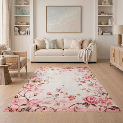 Pink Vintage Rose Floral Vintage Area Rug