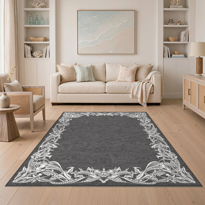 Black White Dragon Skeleton Area Rug
