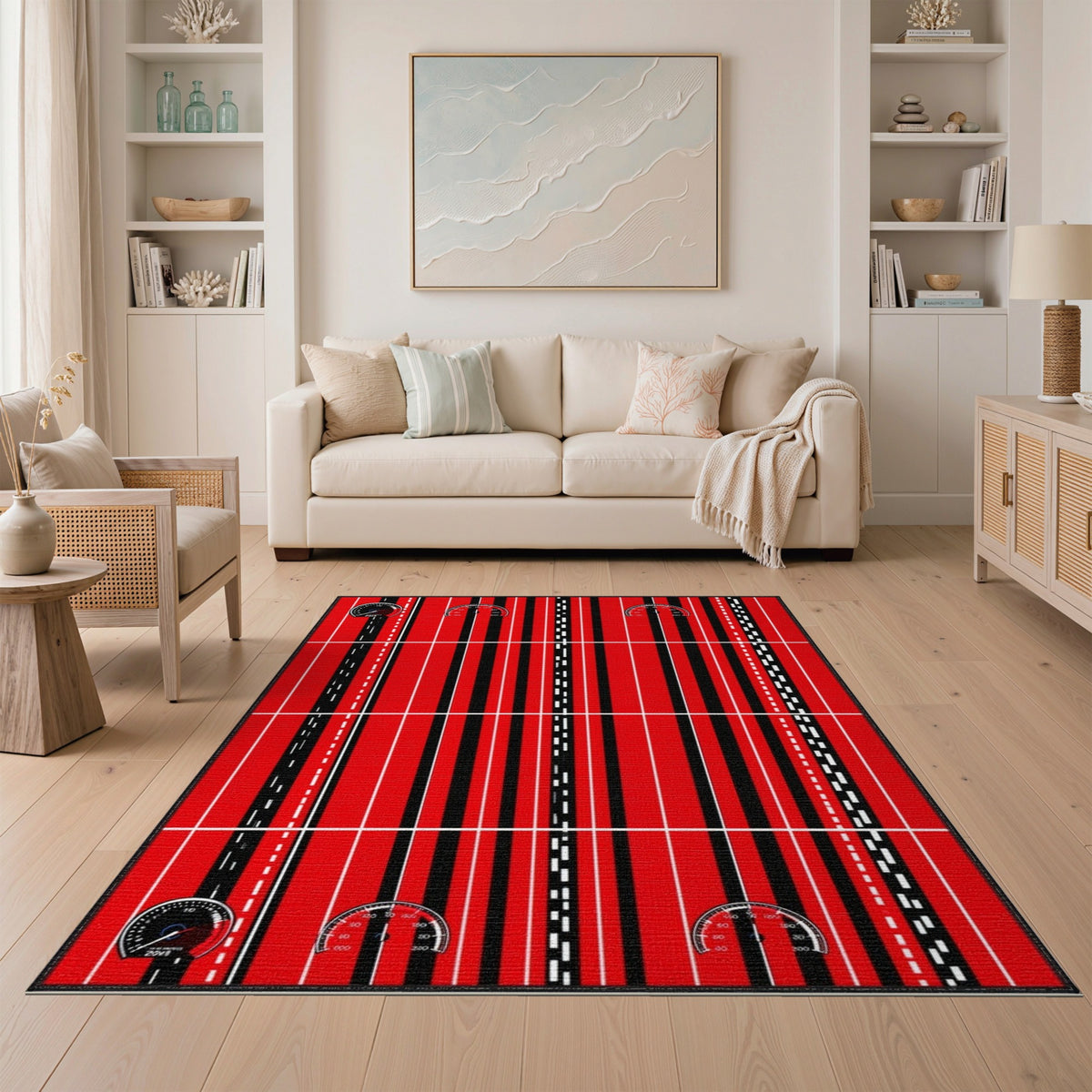 Red Speedometer Racing Stripe Area Rug