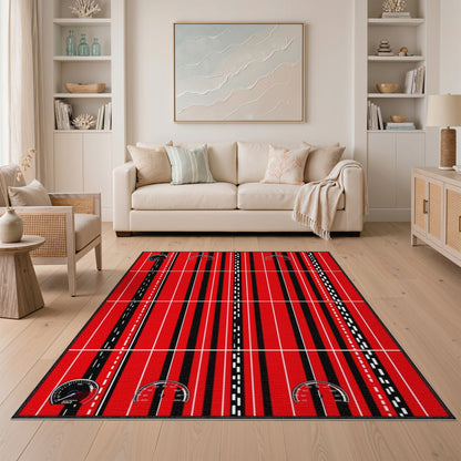 Red Speedometer Racing Stripe Area Rug