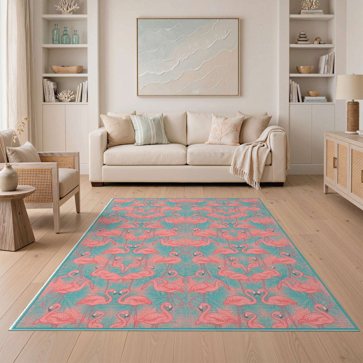 Pink Flamingo Teal Area Rug