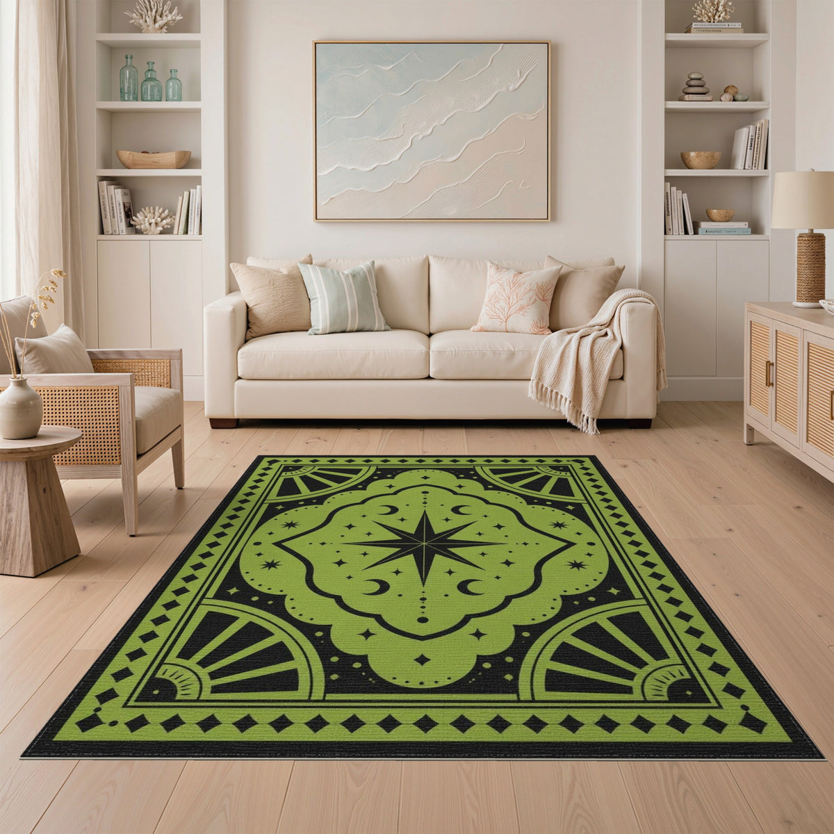 Green Geometric Modern Green Celestial Star Area Rug