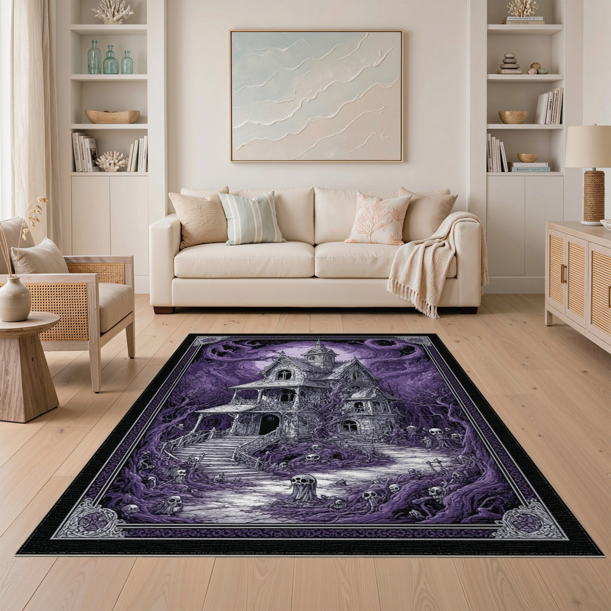 Purple Gothic Haunted Mansion Area Rug