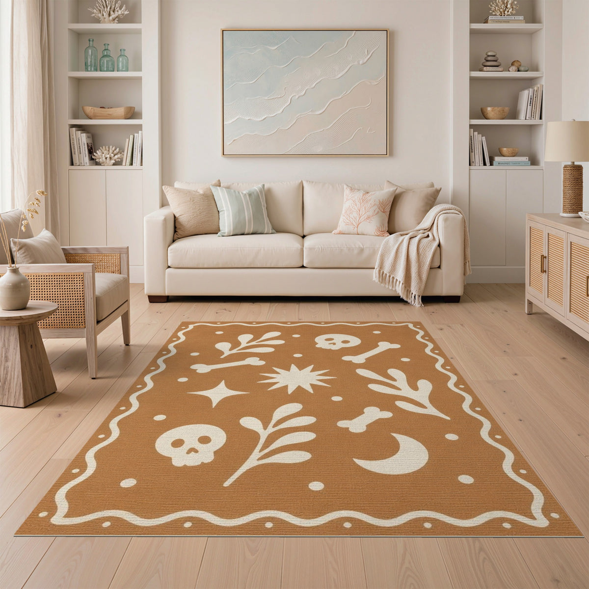 Brown Boho Skull Bone Area Rug