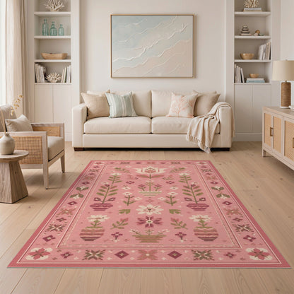 Pink Floral Vintage Area Rug