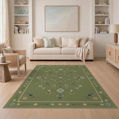 Green Floral Vintage Area Rug