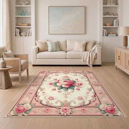 Pink Rose Floral Vintage Area Rug