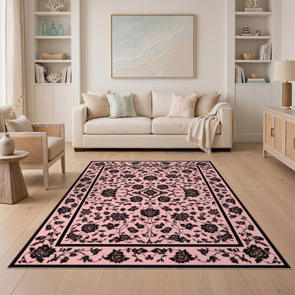 Pink Black Floral Vintage Area Rug