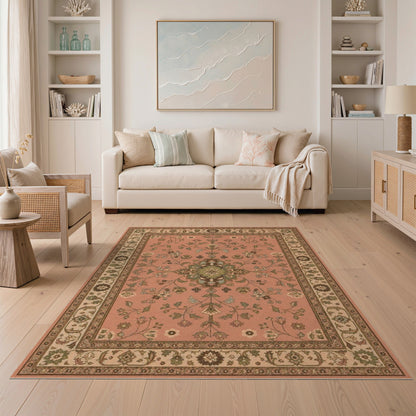 Pink Floral Vintage Medallion Rug