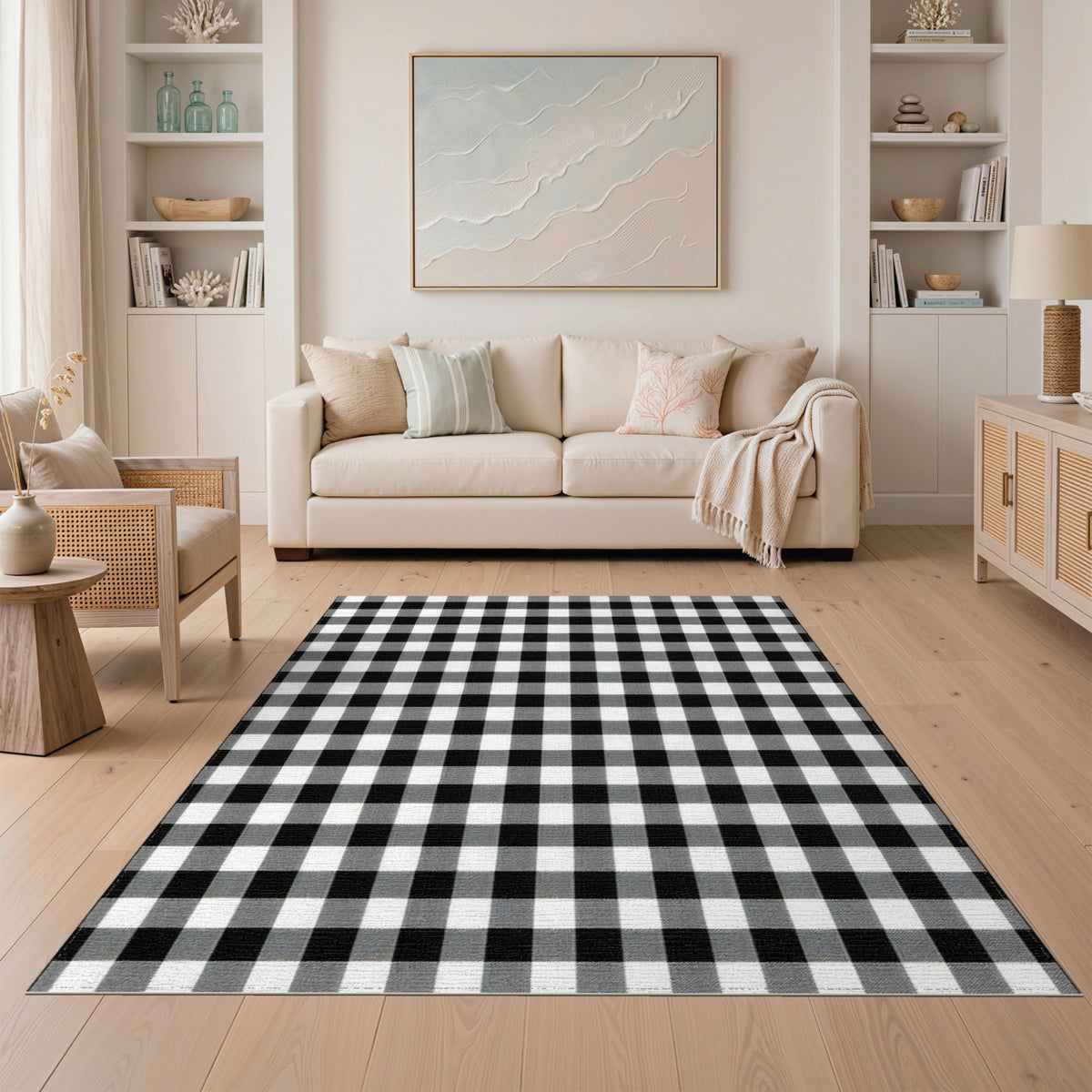 Black and White Geometric Modern Black and White Checkered Area Rug