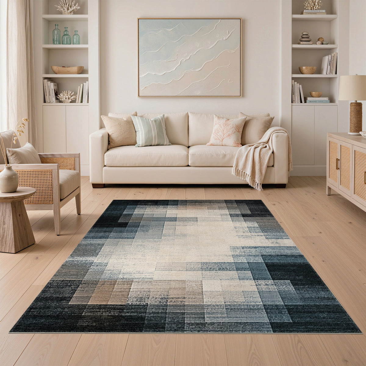 Grey Abstract Block Area Rug