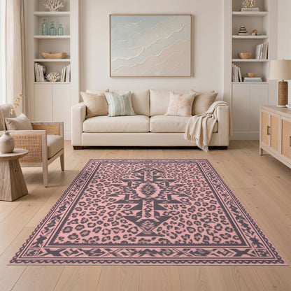 Pink Tribal Leopard Area Rug
