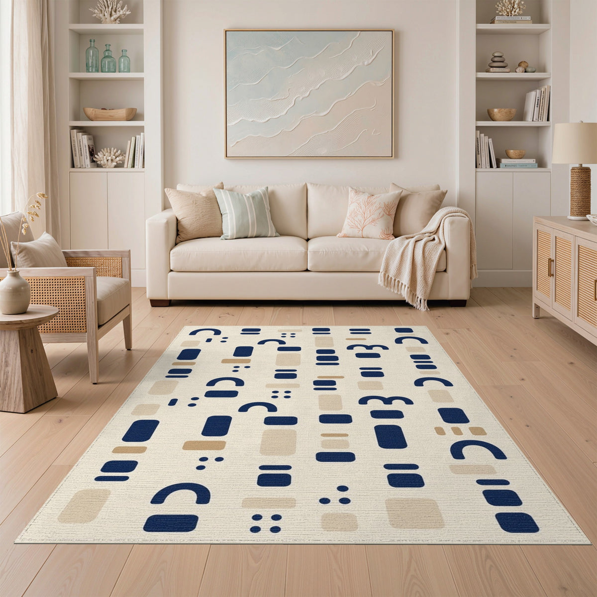 Blue and Teal Geometric Modern Navy Geometric Area Rug