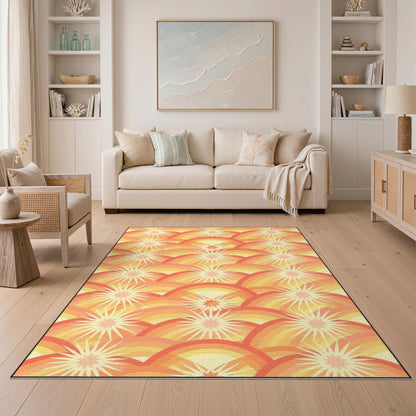 Orange Sunburst Wave Area Rug