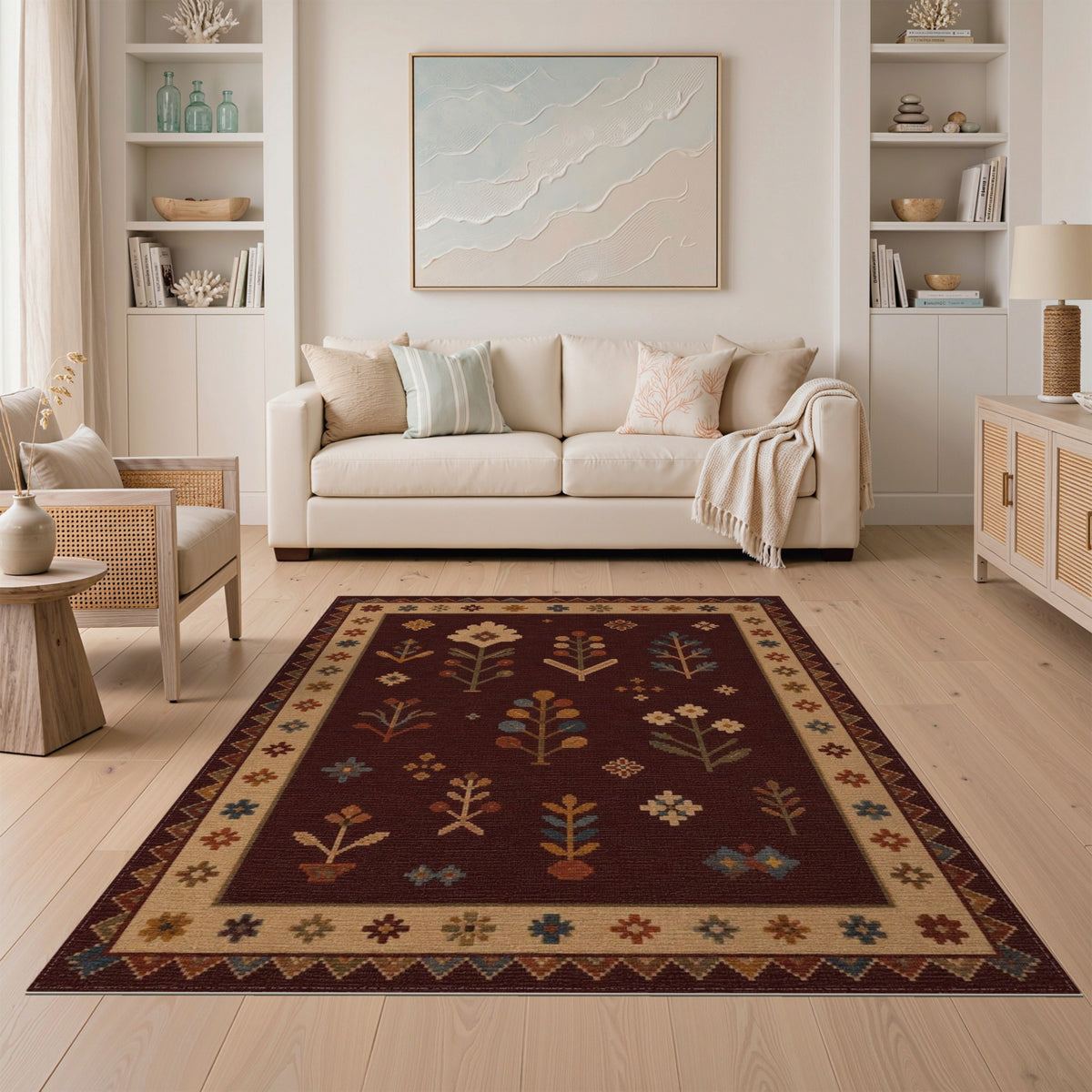 Heritage Tribal Floral Area Rug in Dark Red