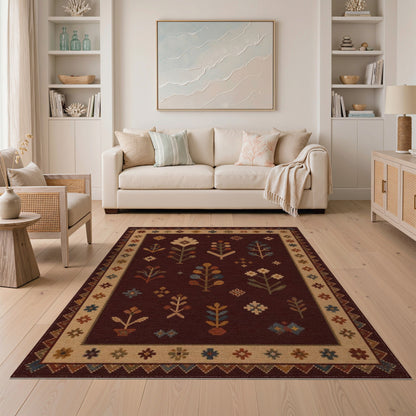 Heritage Tribal Floral Area Rug in Dark Red