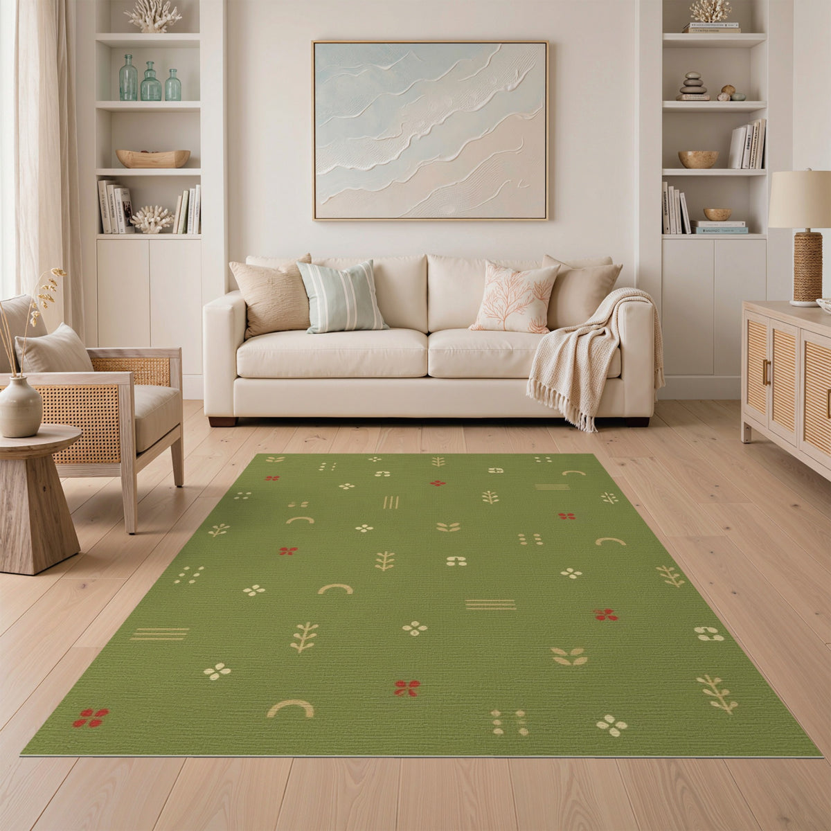 Green Boho Chic Washable Area Rug