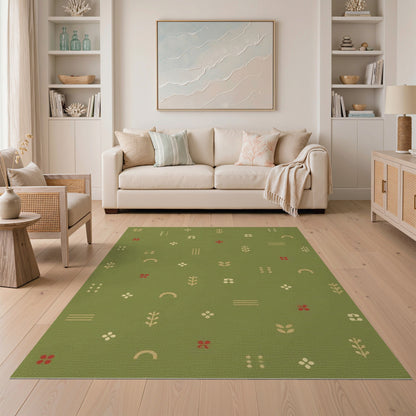 Green Boho Chic Washable Area Rug