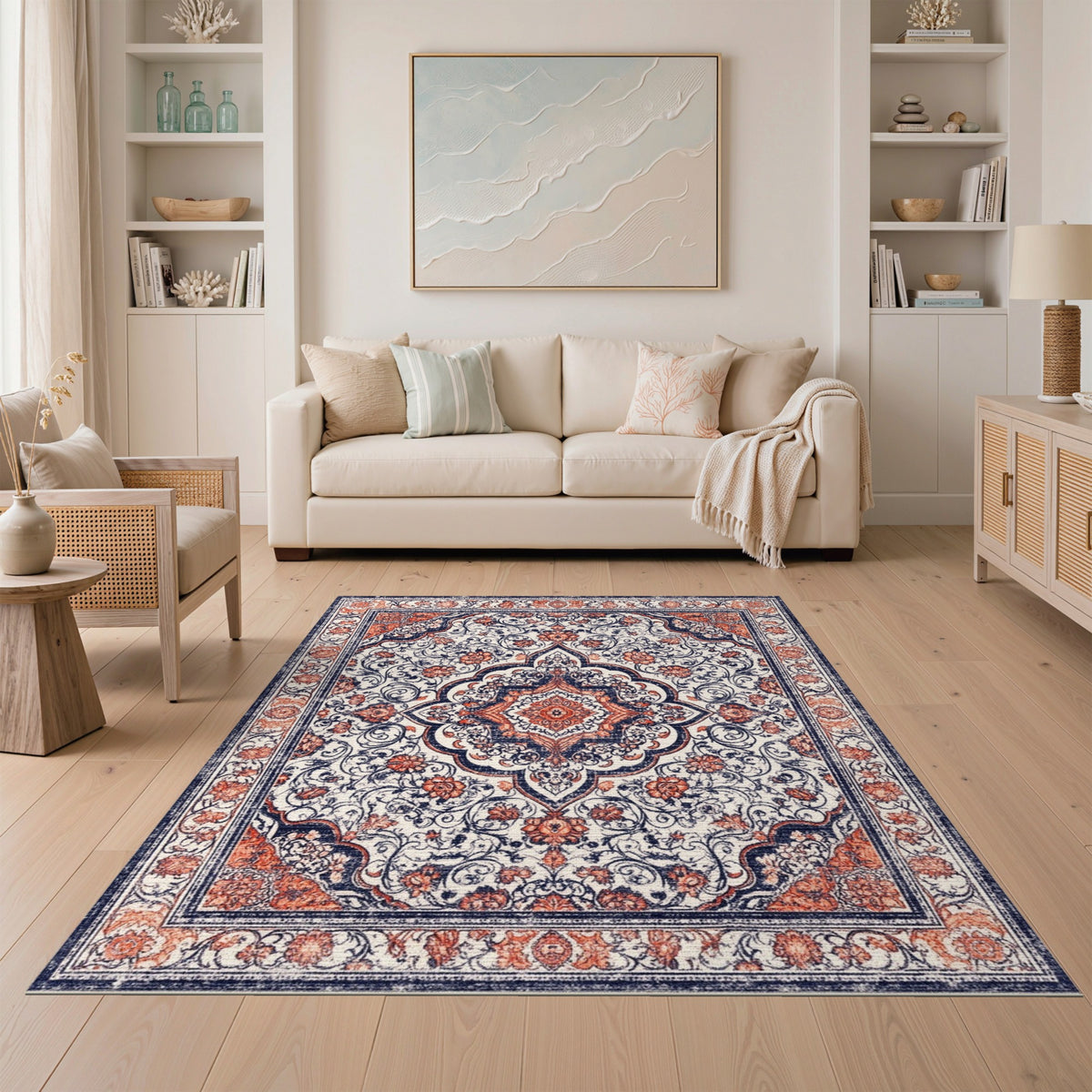Distressed Persian Floral Medallion Area Rug