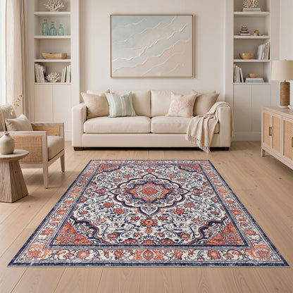 Distressed Persian Floral Medallion Area Rug