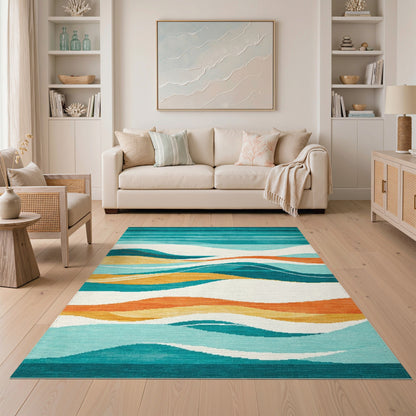 Teal Wave Abstract Area Rug