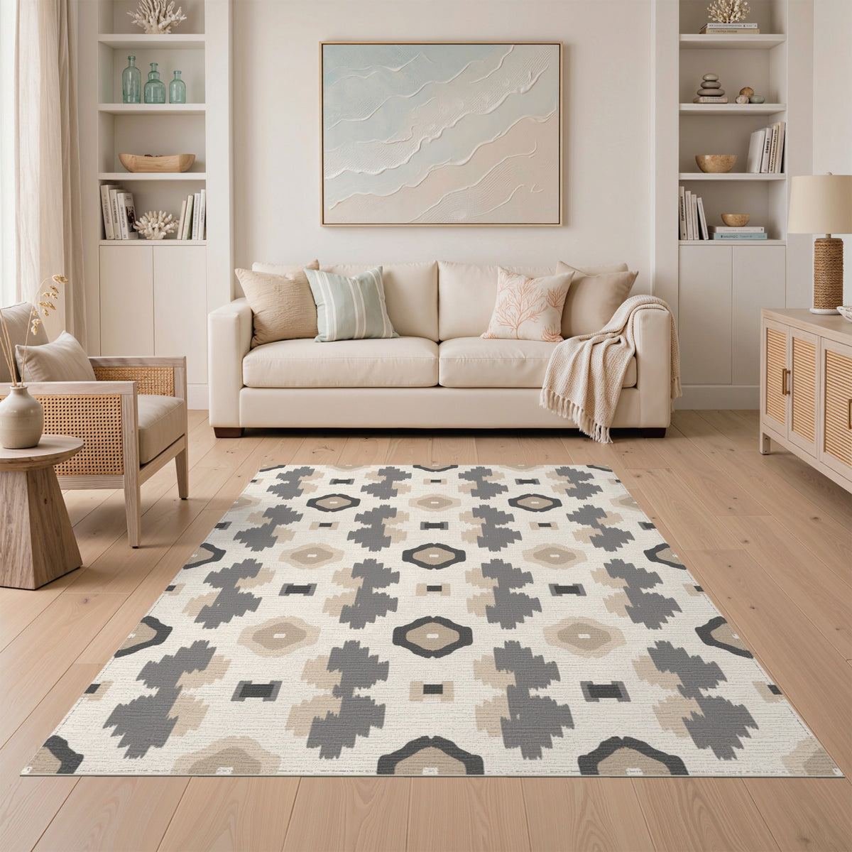 Geometric Modern Beige and Neutral Beige Geometric Neutral Area Rug