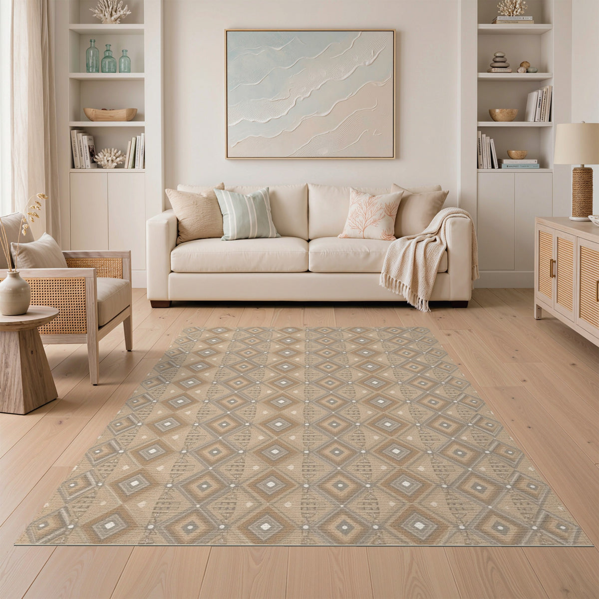 Brown and Tan Brown Tan Geometric Diamond Area Rug