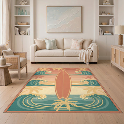 Vintage Surfboard Coastal Area Rug