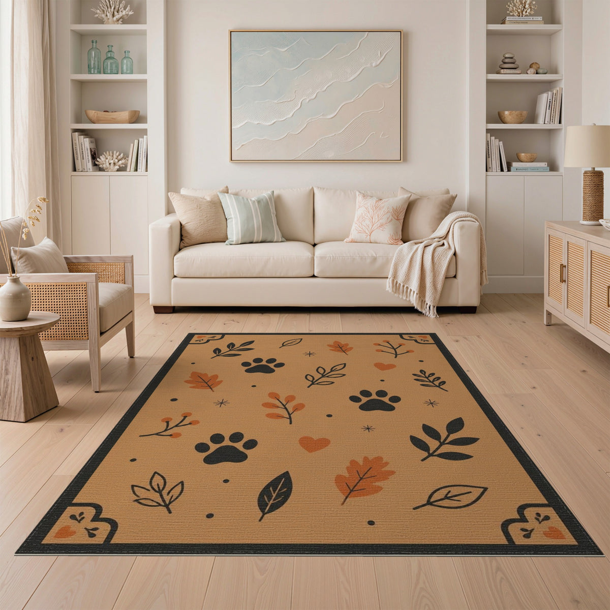Rustic Paw Print Leaf Area Rug