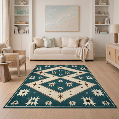 Teal Southwestern Star Diamond Area Rug