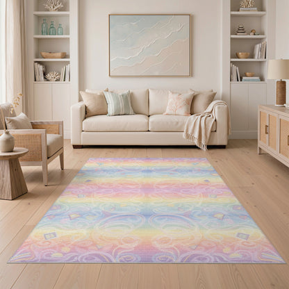 Pastel Rainbow Swirl Area Rug