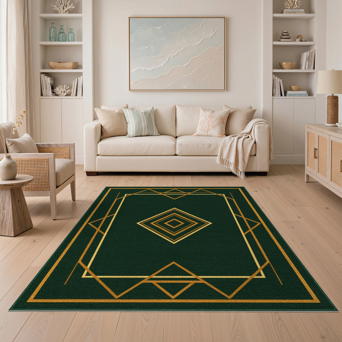 Geometric Modern Green Gold Geometric Area Rug