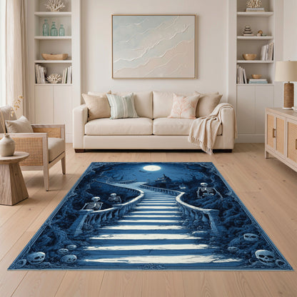 Haunted Moonlit Skeleton Staircase Washable Area Rug