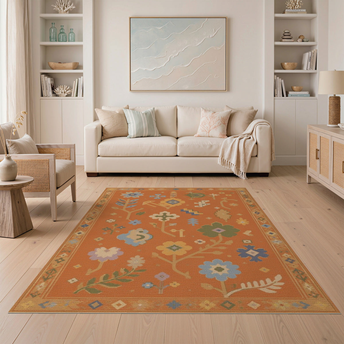 Orange Southwestern Floral Area Rug