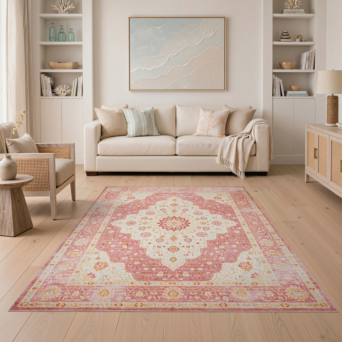 Pink Floral Medallion Vintage Area Rug