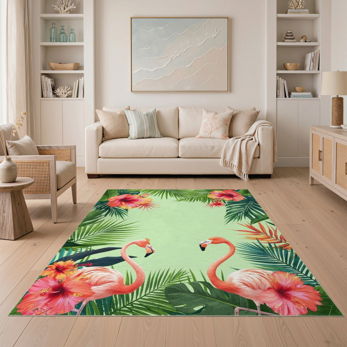Pink Flamingo Hibiscus Area Rug
