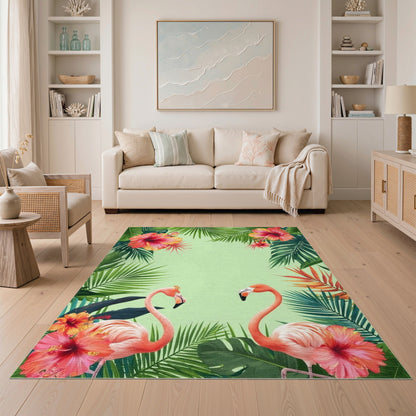 Pink Flamingo Hibiscus Area Rug
