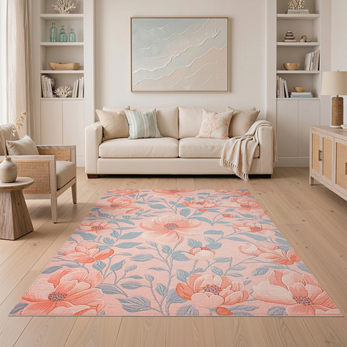 Pink Floral Vintage Washable No. 58 Area Rug