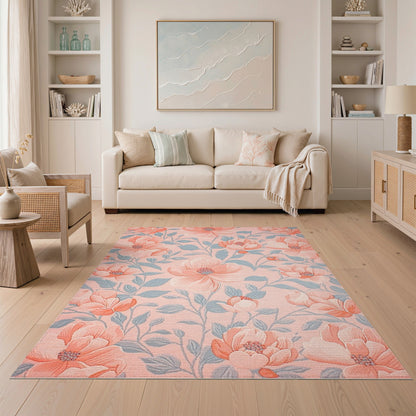 Pink Floral Vintage Washable No. 58 Area Rug