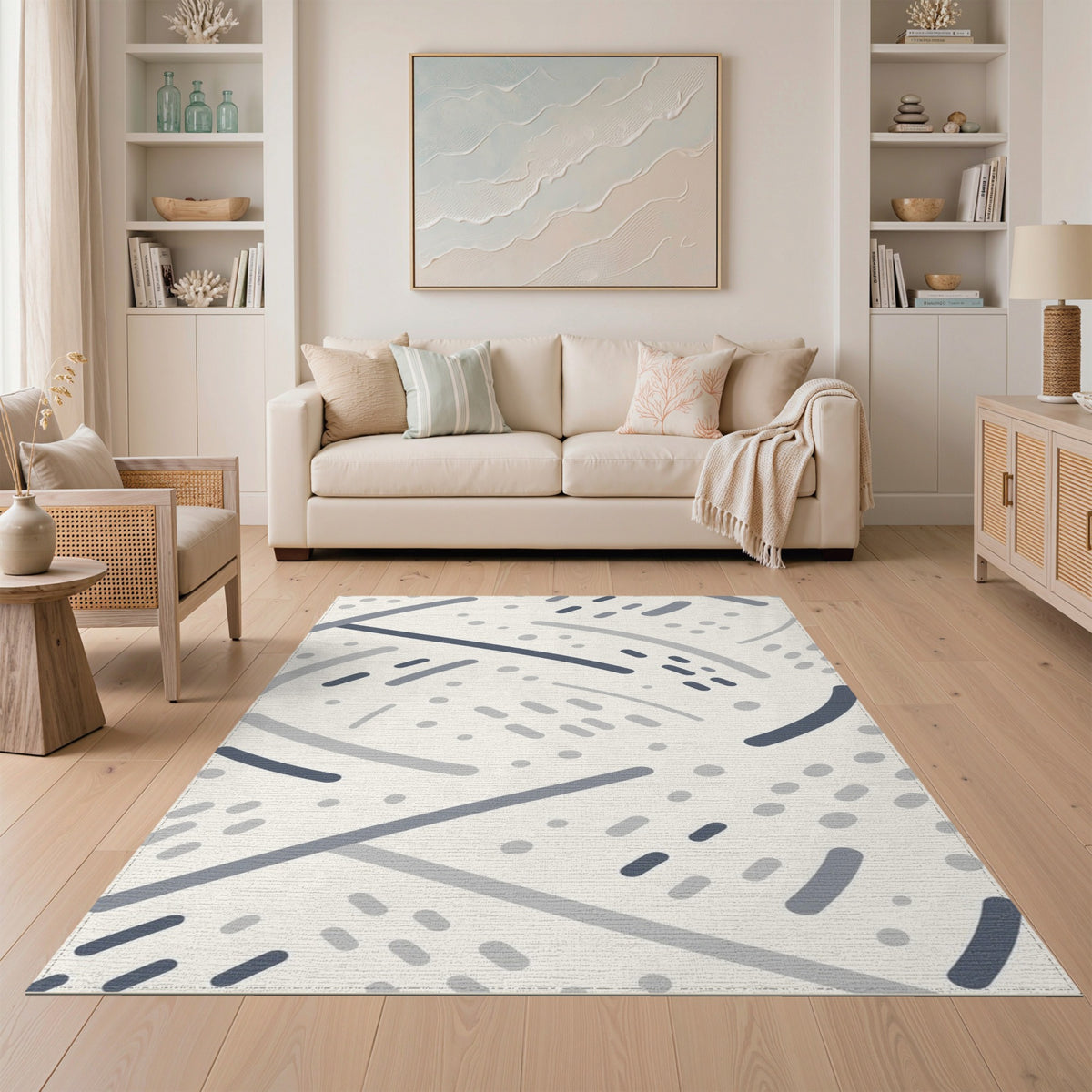 Grey Abstract Lines Washable Area Rug