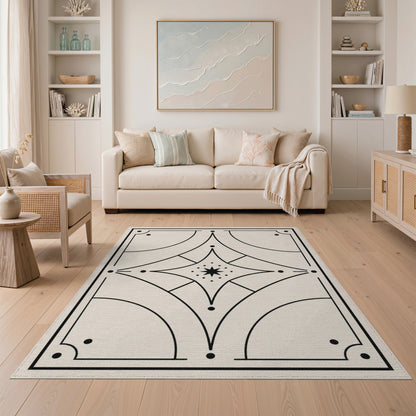 Black and White Geometric Modern Black White Geometric Star Area Rug