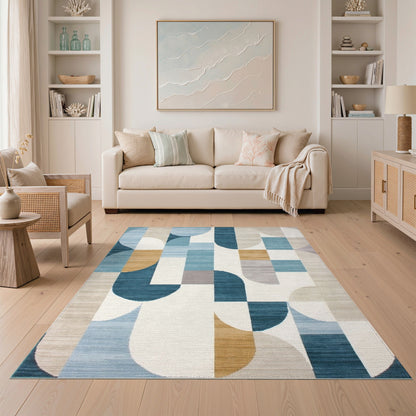 Blue Teal Geometric No. 16 Area Rug