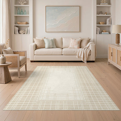 Beige Geometric Border Area Rug