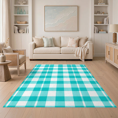 Blue and Teal Checkered Geometric Area Rug