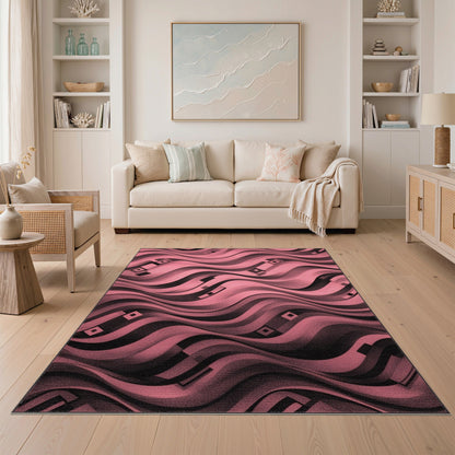 Pink Wavy Geometric Area Rug