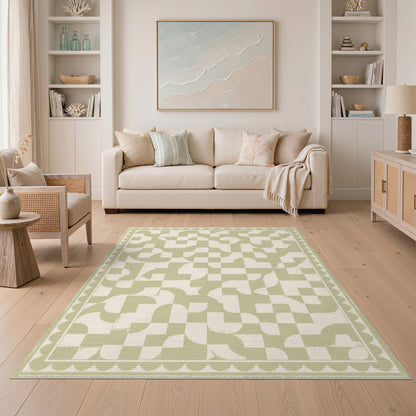 Sage Green Geometric Scalloped Area Rug