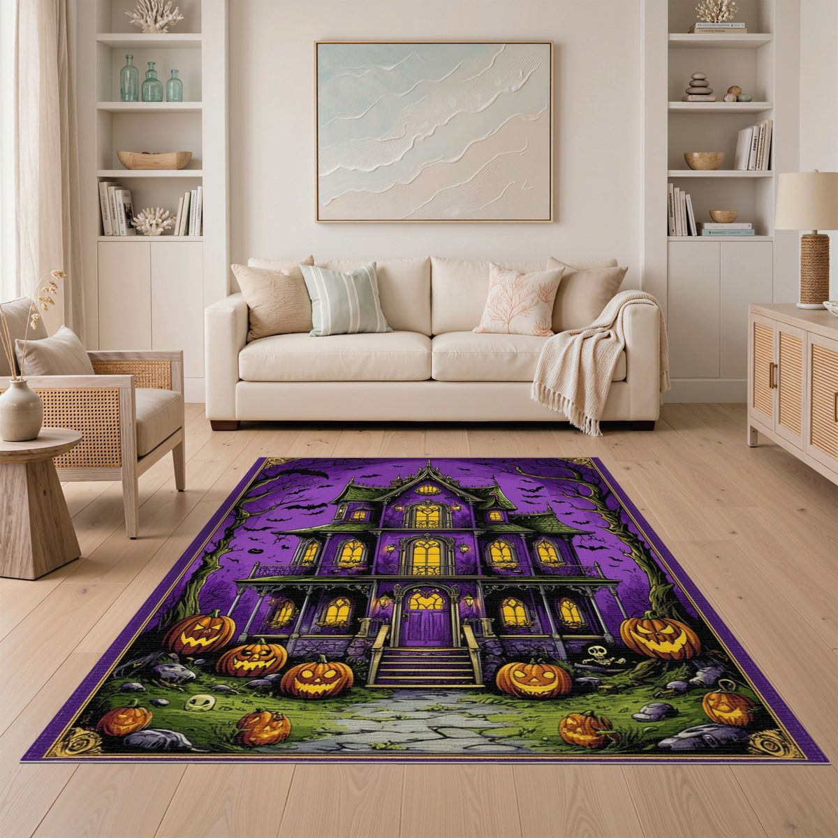 Purple Haunted Mansion Halloween Kids Cartoon Area Rug