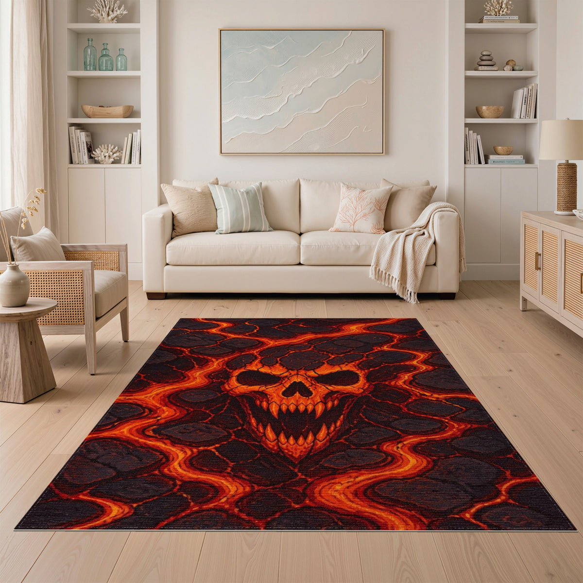 Fiery Skull Lava Area Rug